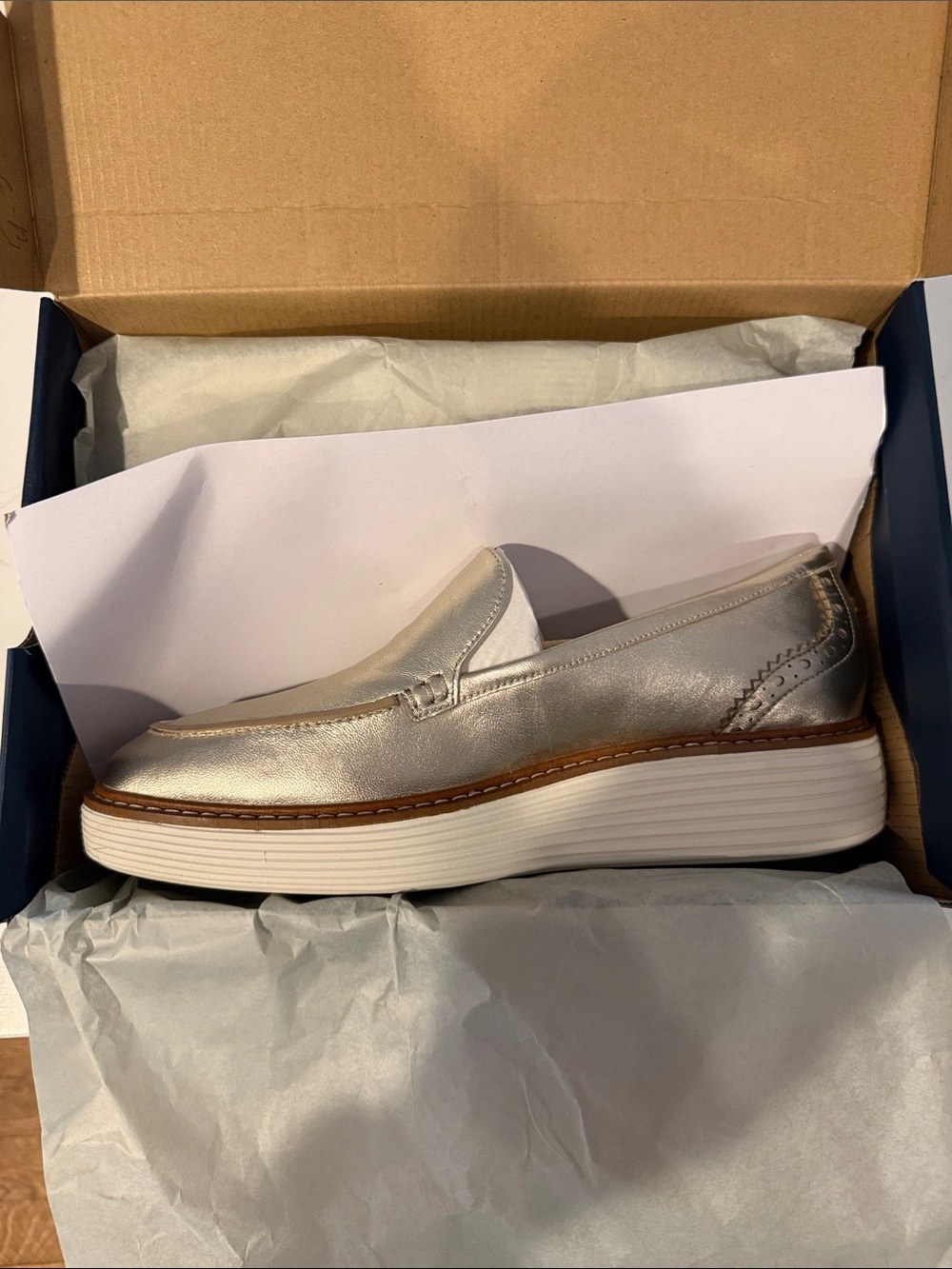 Cole Haan Metallic Silver Platform Slip-On Loafer